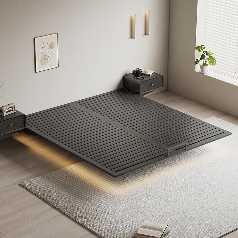 无床头床全实木悬浮床榫卯结构主卧齐边无靠背悬空床橡木排骨床架