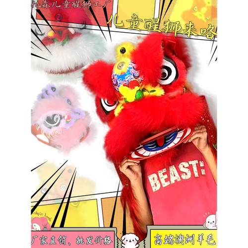 甄选儿童醒狮羊毛舞狮子儿童舞狮套装狮头表演南狮道具狮子头