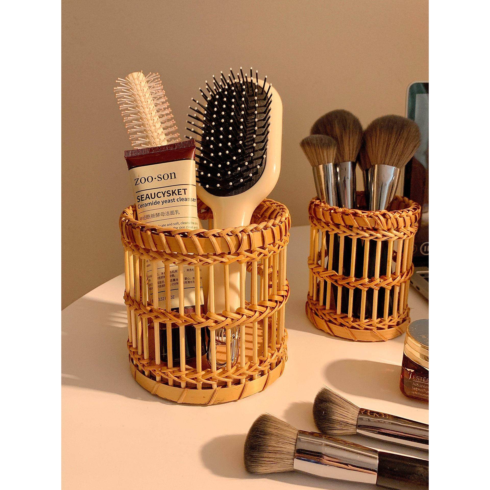新中式竹编化妆刷收纳筒桌面收纳盒眼影眉笔刷子笔筒护肤品置物架,收纳整理,化妆刷收纳盒/桶,淘宝优惠券,粉丝福利购,淘宝优惠卷