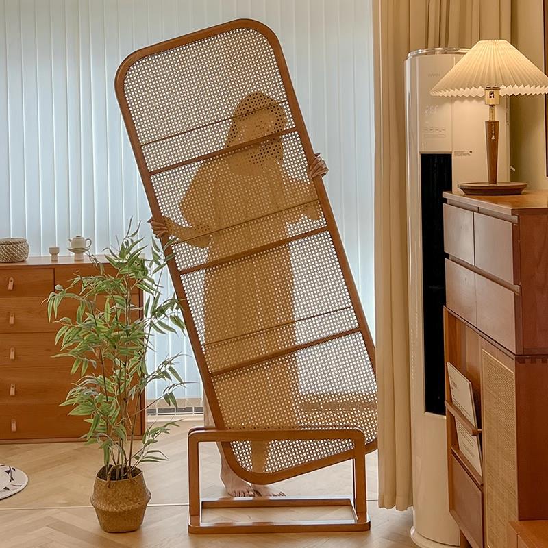 中式覆古轻奢实木屏风隔断客厅卧室玄关座屏移动遮挡藤编杂志书架