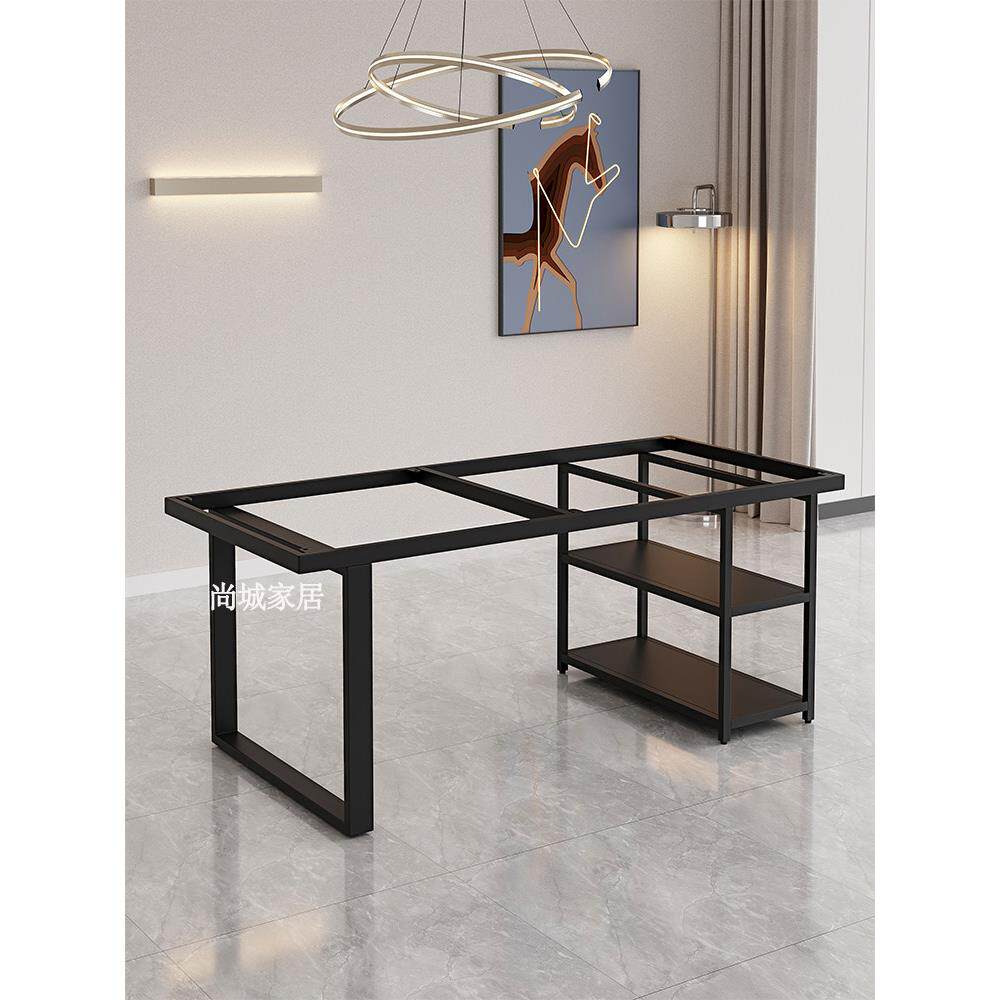 岩板茶台双层桌脚大理石桌子腿支架大板茶桌钢架会议黑色极简桌腿