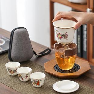 便携式 备 旅行茶具小套装 随身户外露营快客杯一壶3杯泡茶壶喝茶装