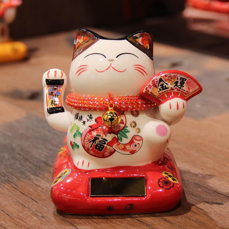 太阳能招财猫自动招手创意摆饰 福缘猫办公室桌面幸运装饰品