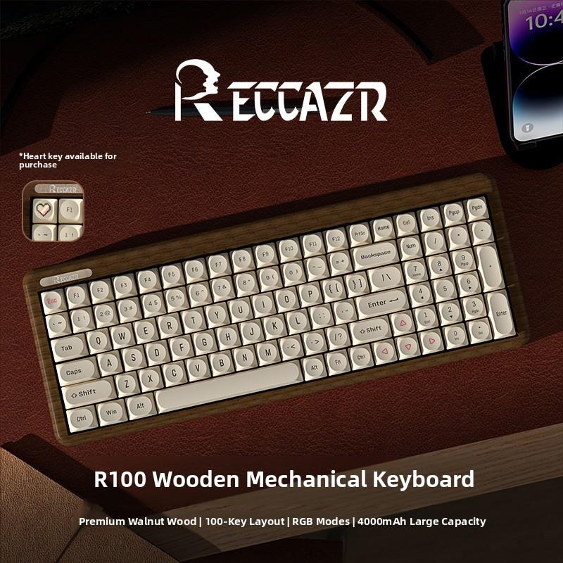 雷咖泽R100木坨坨豆腐键帽胡桃木客制化机械键盘三模游戏办公键盘