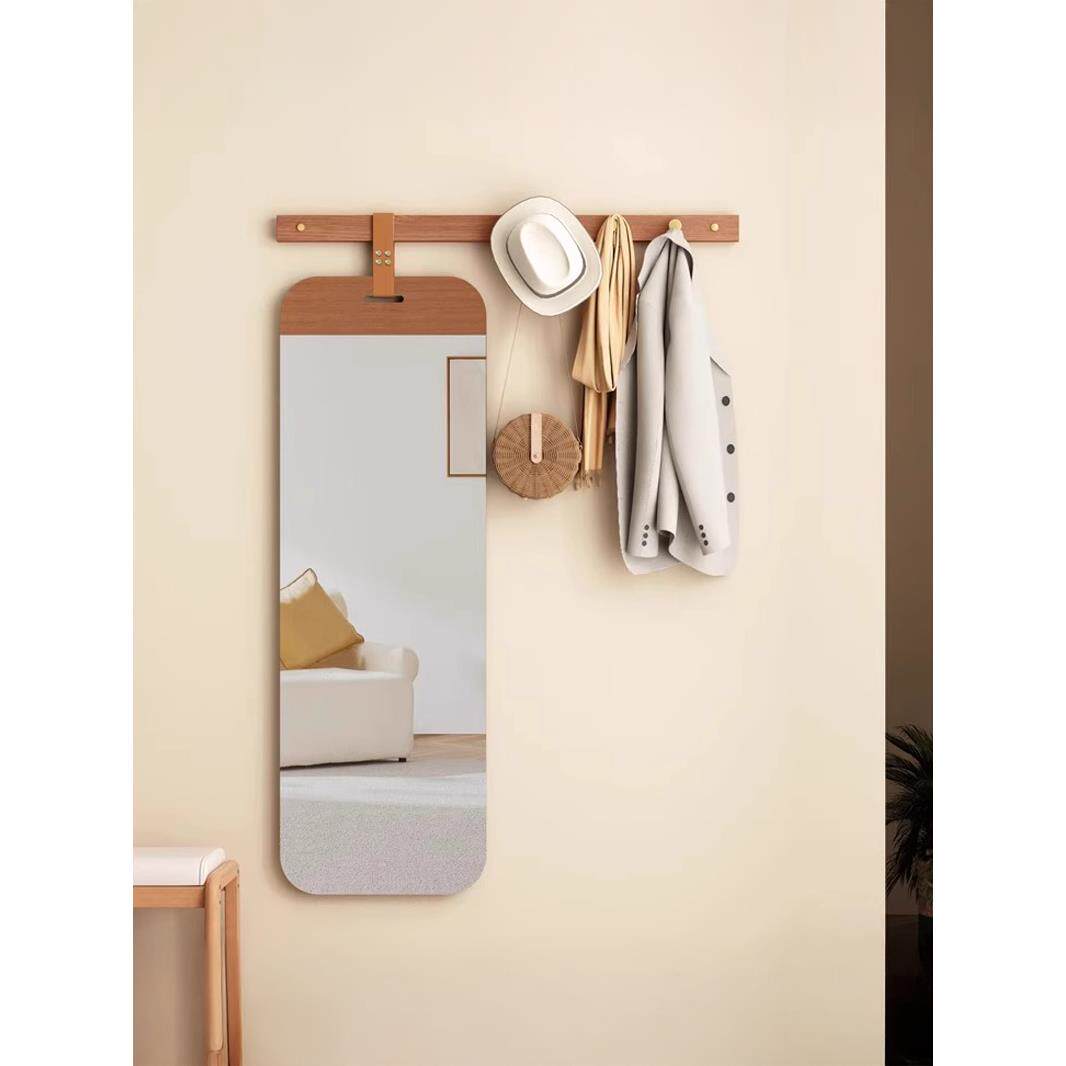 全实木壁挂穿衣镜门后贴墙全身镜女生玄关试衣服镜子挂衣架一体镜