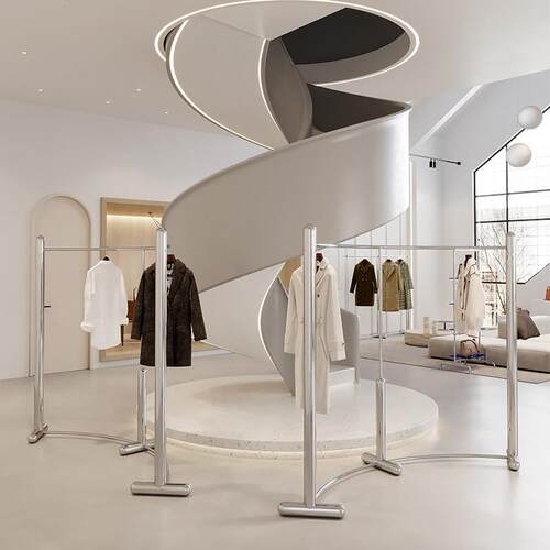 服装店展示架弧形不锈钢镜面银落地式中岛架男女装货架粗管货架