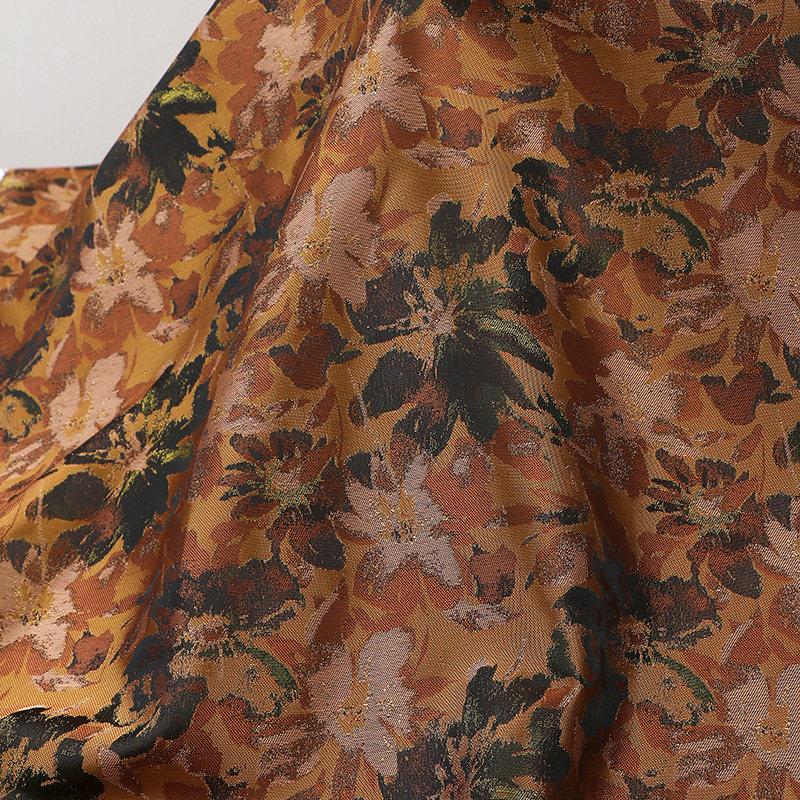 宋锦香云纱印花面料 秋冬连衣裙外套棉服布料 人丝印花布零剪diy
