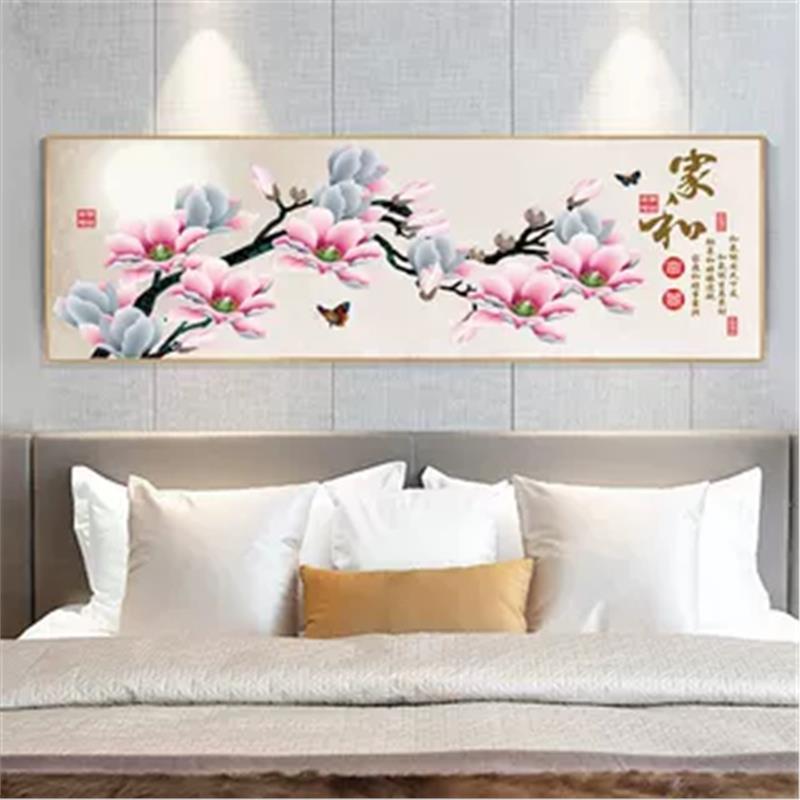花卉玉兰花床头挂画现代简约卧室装饰画客厅主卧背景墙晶瓷镶钻画