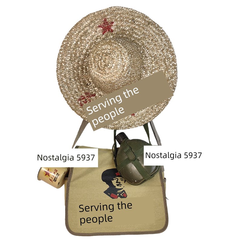 红色文化旧物老式背包草u帽行军锅搪瓷圆筒覆古怀旧装饰挂件