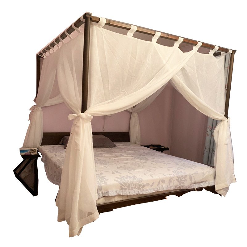新中式美式e古典四柱架子床幔纱防蚊帐定制简约粘扣吊带整体床帘