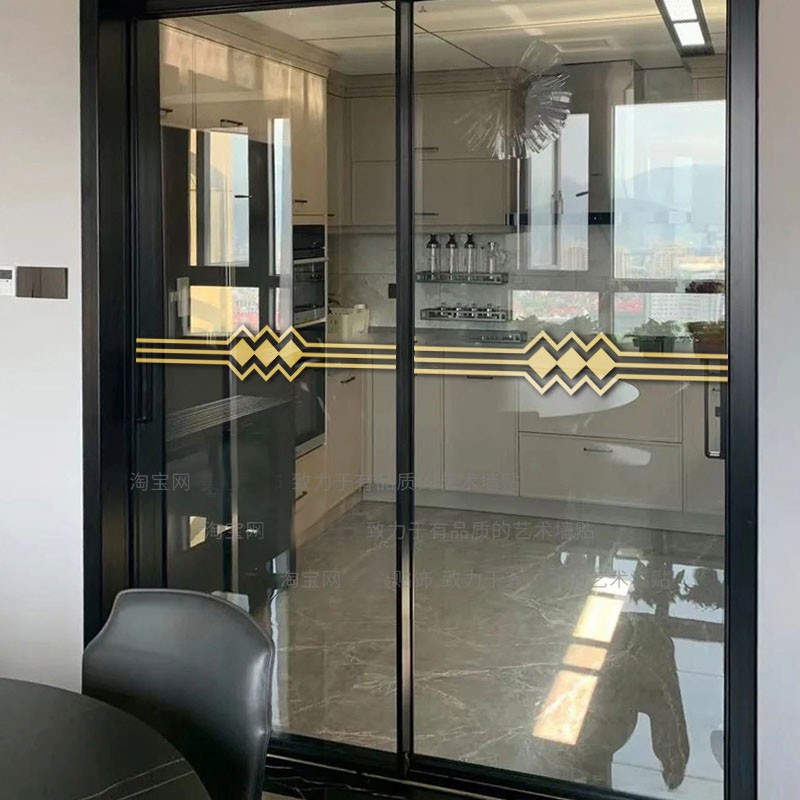 新中式腰线防撞玻璃门提示贴纸警示自粘背胶装饰厨房阳.台个性门