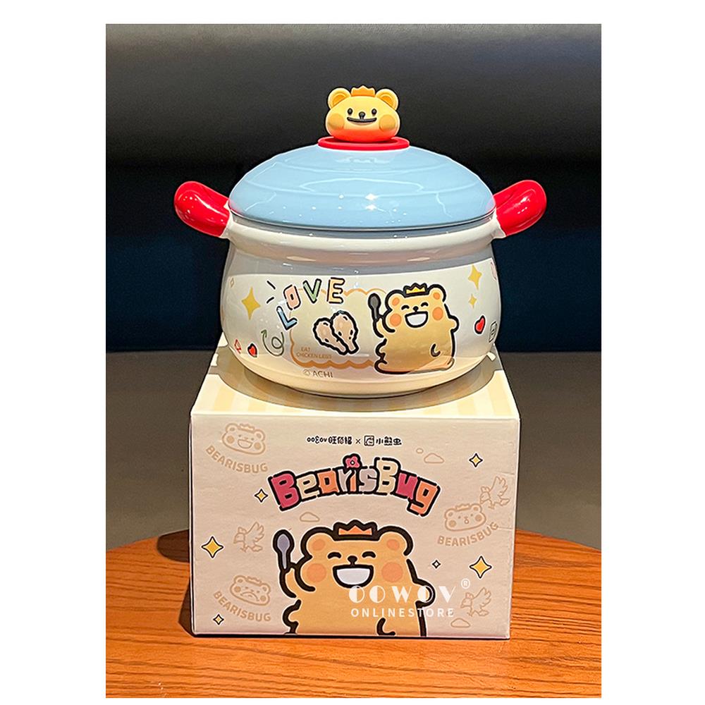 小熊虫陶瓷双耳泡面碗带盖家用2025新款高颜值可爱汤碗礼物宿舍用