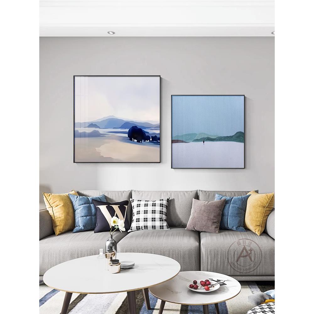 斯堪的纳维亚风格抽象写意方形装饰画人物意境餐厅画餐桌挂画清新