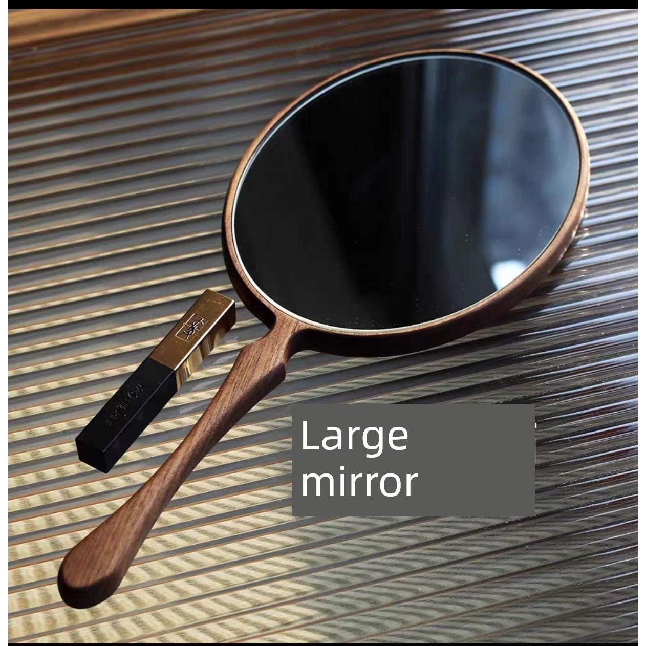 胡桃超大柄化妆镜便携式实木手持化妆和美容镜面部瘦身镜牙科手镜