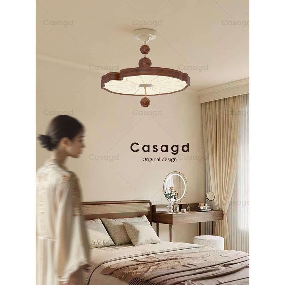 中古风卧室吸顶灯法式宋代美学实木荷叶高级感客厅房间灯具casagd