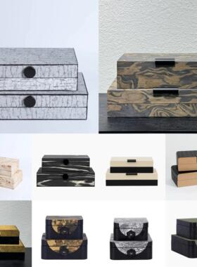 中古风新中式样板间软装家居皮质首饰盒售楼部大堂装饰柜收纳盒