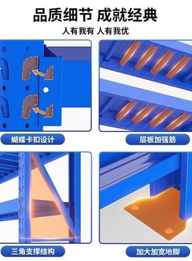 蓝色货架置物架多层商用架子超市储物架落地收纳架超强承重展示柜