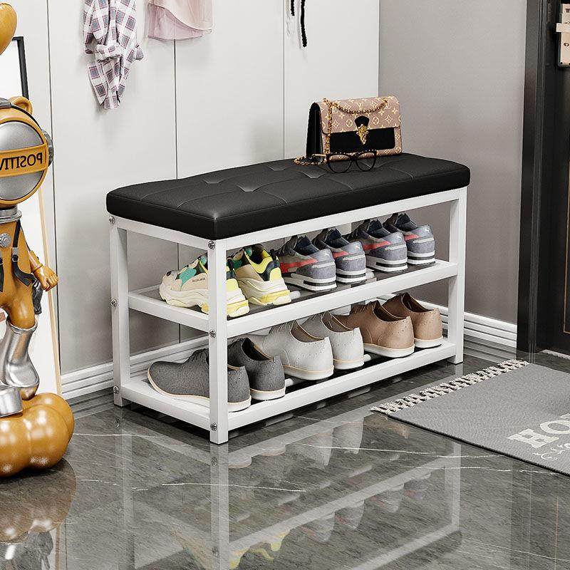 家用门口休息换鞋架简易多层储物鞋柜可坐铁艺软包多功能穿鞋凳子