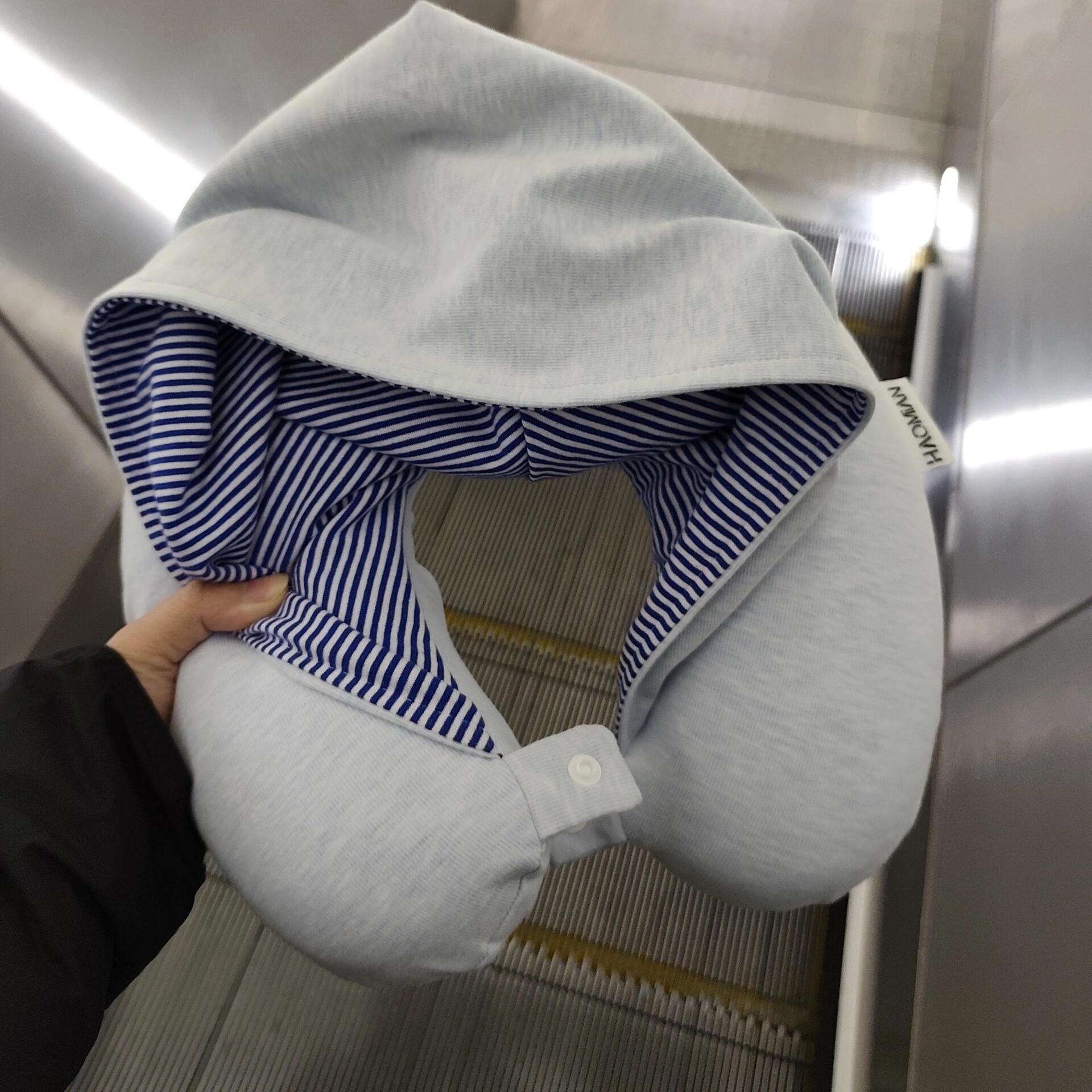 社恐i人出差带帽子U型枕大学生暑假旅行火车高铁护颈枕记忆棉靠枕