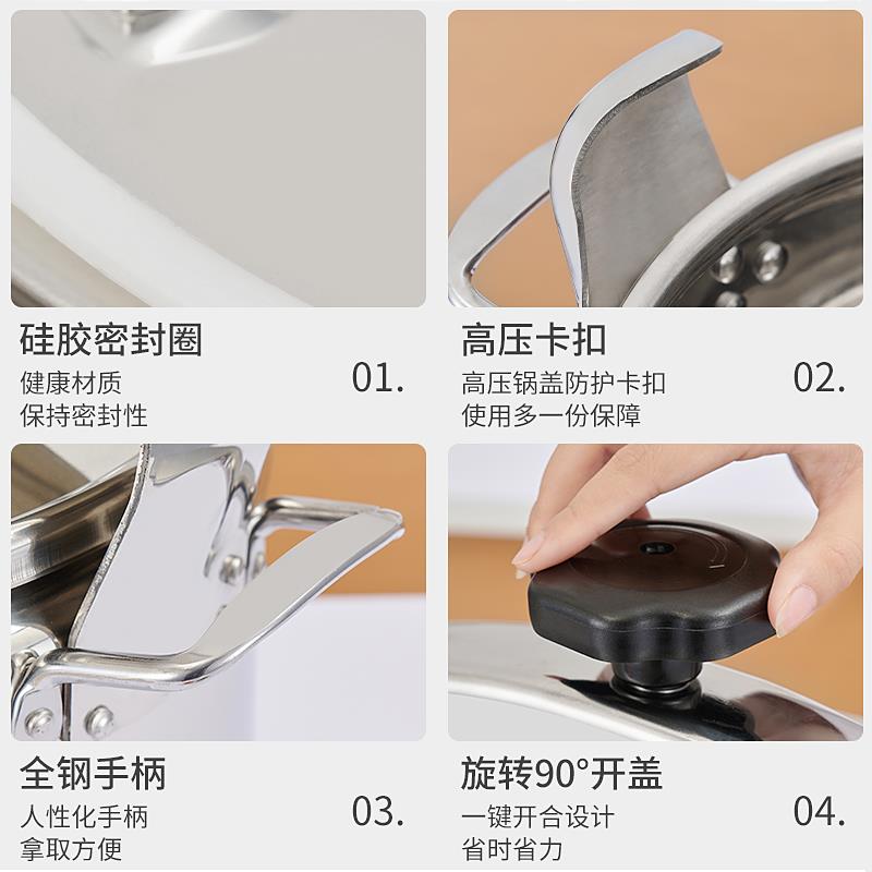 不锈钢高压锅304加厚大容量商用压力锅深食堂煮粥防爆锅特大号加