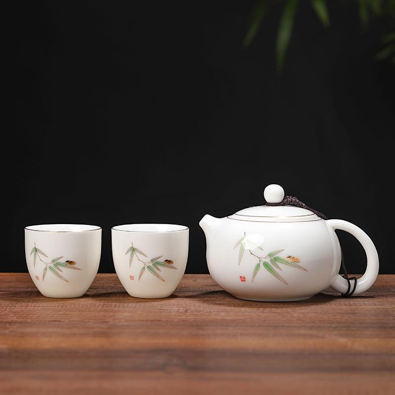 单个茶壶羊脂玉家用办公茶杯西施壶陶瓷泡茶器一壶两杯功夫茶具