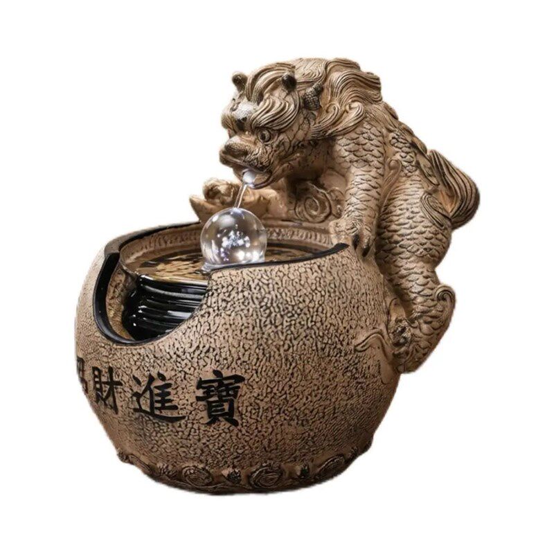 招财貔貅流水摆件办公桌装饰喷泉水景新中式客厅桌面小型流水器
