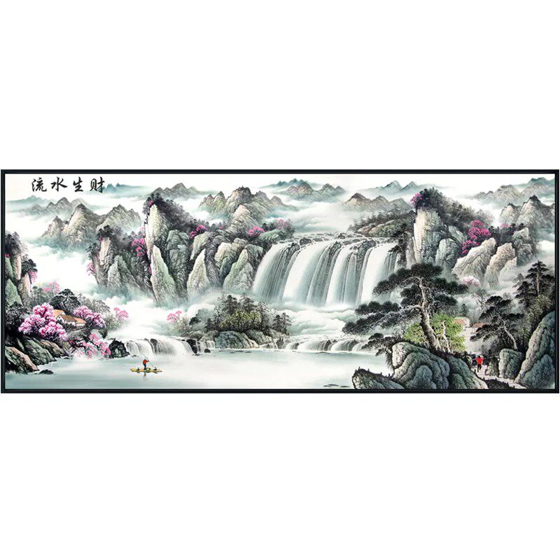 5d钻石画满钻客厅流水生财风景钻石绣