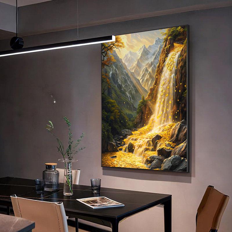 流水生财客厅风景装饰画日照金山玄关走廊过道山水挂画聚财壁画框