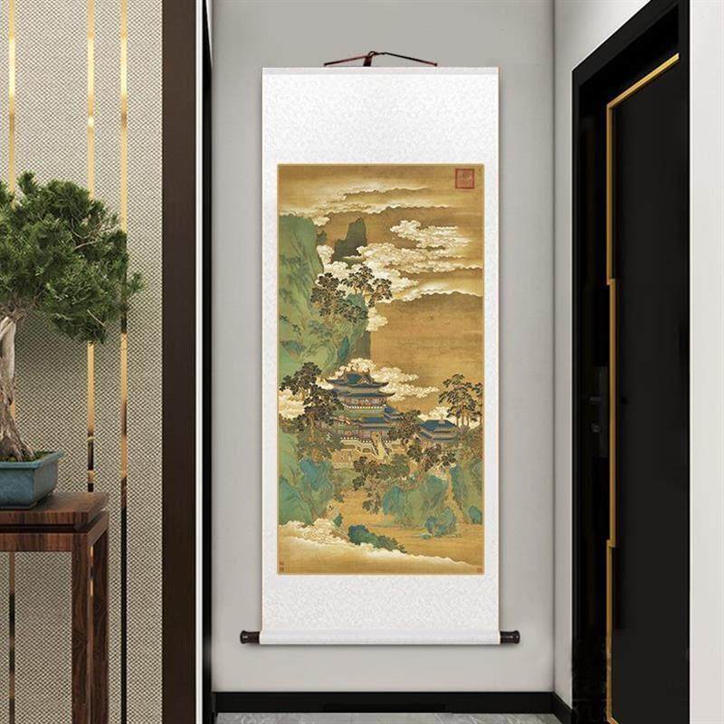 名家山水画仙山楼阁国画新中式卷轴挂画客厅装饰画办公室书房壁画