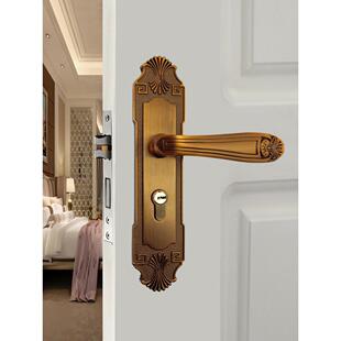 永久福欧式门锁无声磁性卧室实木门锁黄青铜家庭房间门锁套装