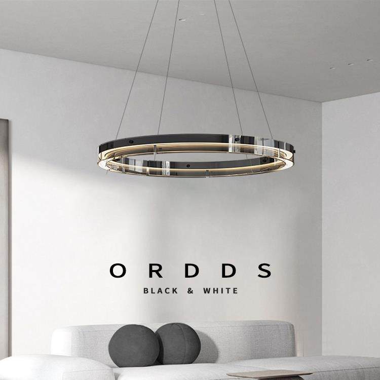 意式极简玻璃吊灯 北欧风格客厅灯 两边发光圆环设计 LED调光餐厅
