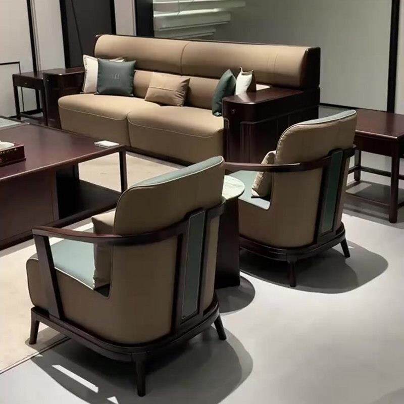 新中式实木沙发组合大小户型别墅客厅轻奢真皮乌金木沙发高箱储物