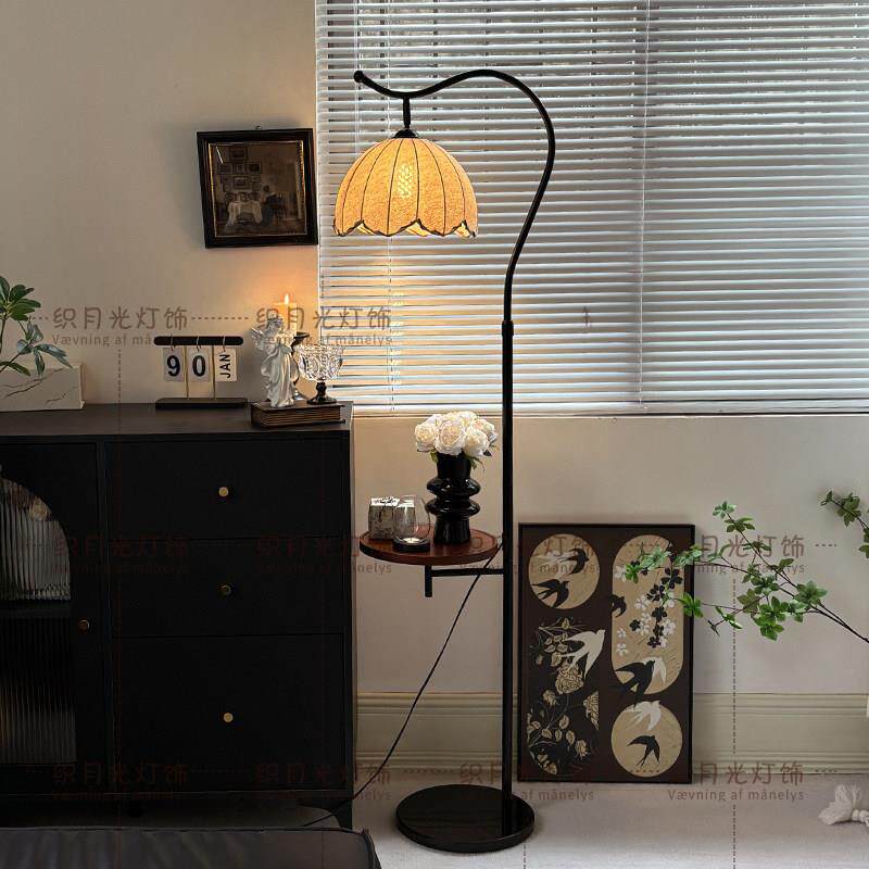 中古落地灯客厅沙发旁边几一体高级感法式覆古风卧室床头置物台灯