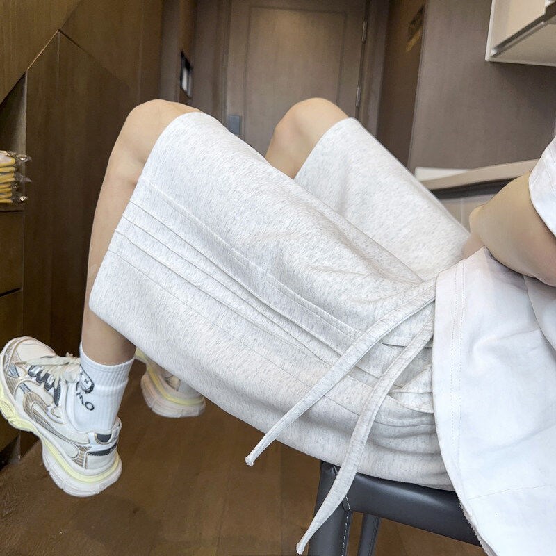 灰色运动短裤男大码宽松五分裤夏季薄款裤子美式篮球裤直筒大裤衩