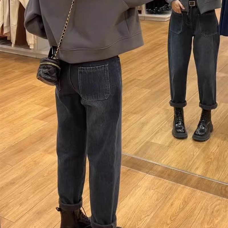 梨型身材裤子大码高腰九分哈伦牛仔裤女春胖mm宽松显瘦萝卜老爹裤