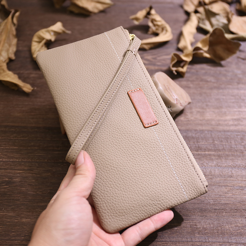 2024新款简约百搭男女式长款钱包带手腕绳真皮手机包大钞票钱夹潮