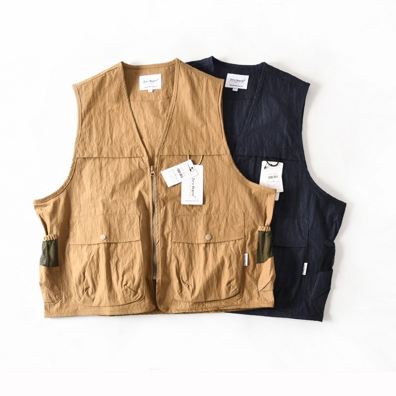 新款户外纯棉多口袋工装V领马甲男士秋季休闲摄影背心坎肩外套潮