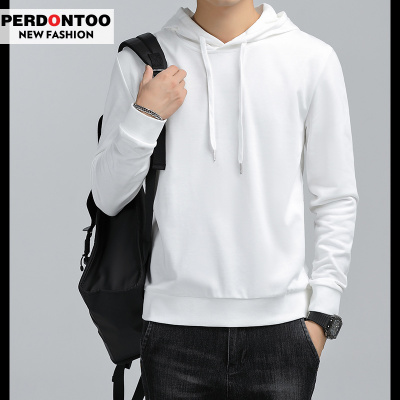 男士连帽卫衣2025春秋季薄款带帽外套白色针织衫长袖宽松帽衫上衣