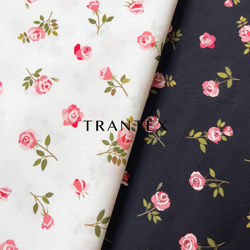 100支长绒棉全棉纱卡复古印花服装布料连衣裙衬衫面料袖珍玫瑰
