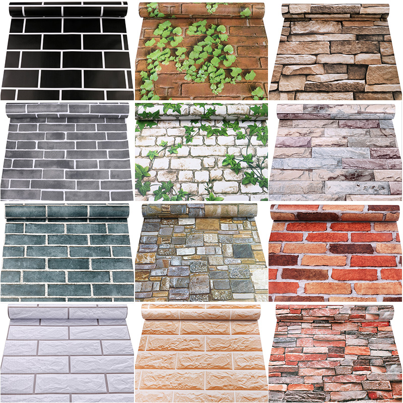 墙纸自粘3d立体砖纹复古美式贴纸仿古墙裙餐厅背景墙网红砖头壁纸