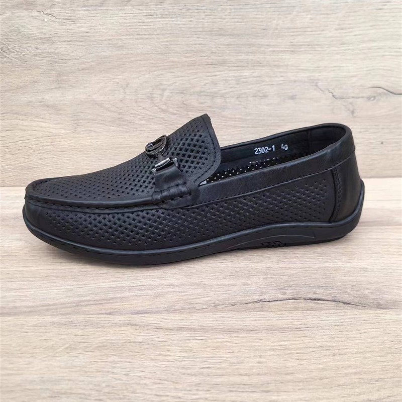 夏季镂空男鞋头层牛皮凉鞋一脚蹬休闲皮鞋男真皮缝线豆豆鞋透气
