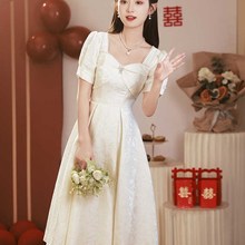 白色礼服裙女订婚连衣裙日常可穿领证登记小白裙法T式裙子小个子