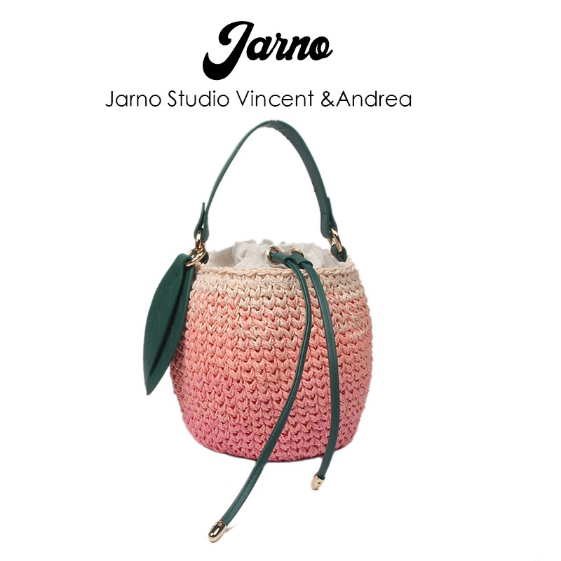 2024新款草编包度假风法式高端彩色渐变草编包女斜挎水桶包高级感