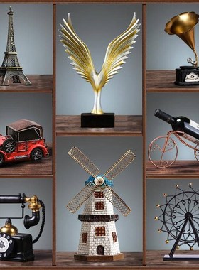 北欧店铺电视柜红酒架装饰品家居客厅超市美陈道具复古桌面小摆件