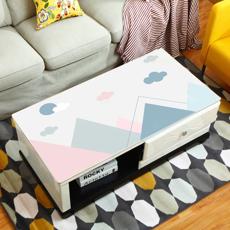 客厅办公室水晶板防水防烫免洗保护膜几何线条简约茶几电视柜桌布