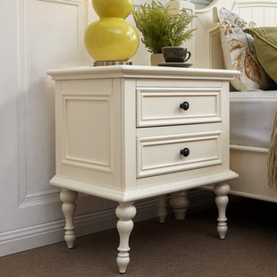美式实木床头柜白色抽屉储物收纳柜小户型床边灯柜现Z代简约边几