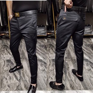男士 春秋款 商务休闲长裤 子男裤 直筒弹力百搭潮 黑色纯色裤 7205新款