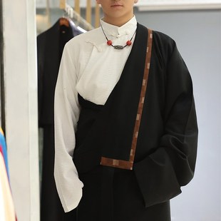 藏袍子羊毛材质香云纱配传统藏服男优质藏装 简单大气藏族服春夏款