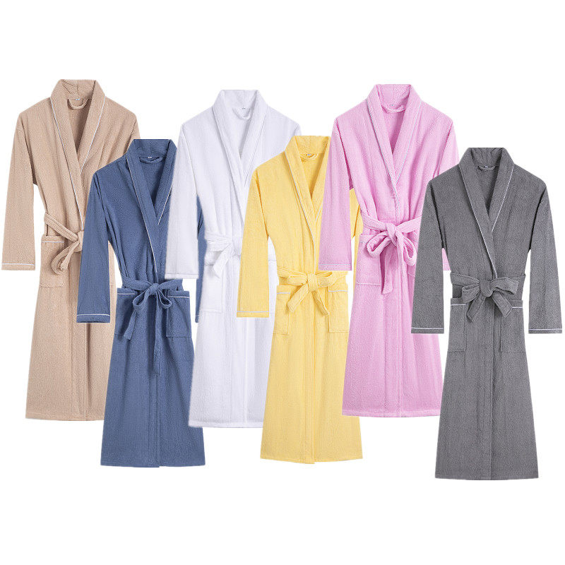 纯棉毛巾料中长款浴袍酒店情侣睡袍男G女纯色吸水浴衣秋冬青年睡