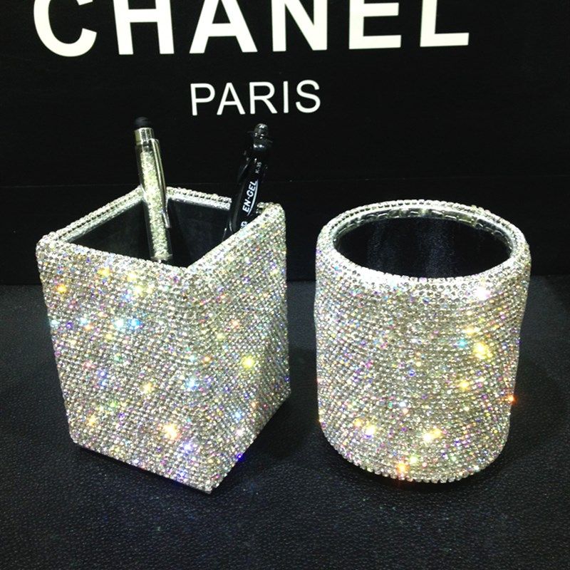 新款水钻笔筒 韩国贴钻创意时尚化妆刷眉笔粉刷笔桶 镶钻办公摆件